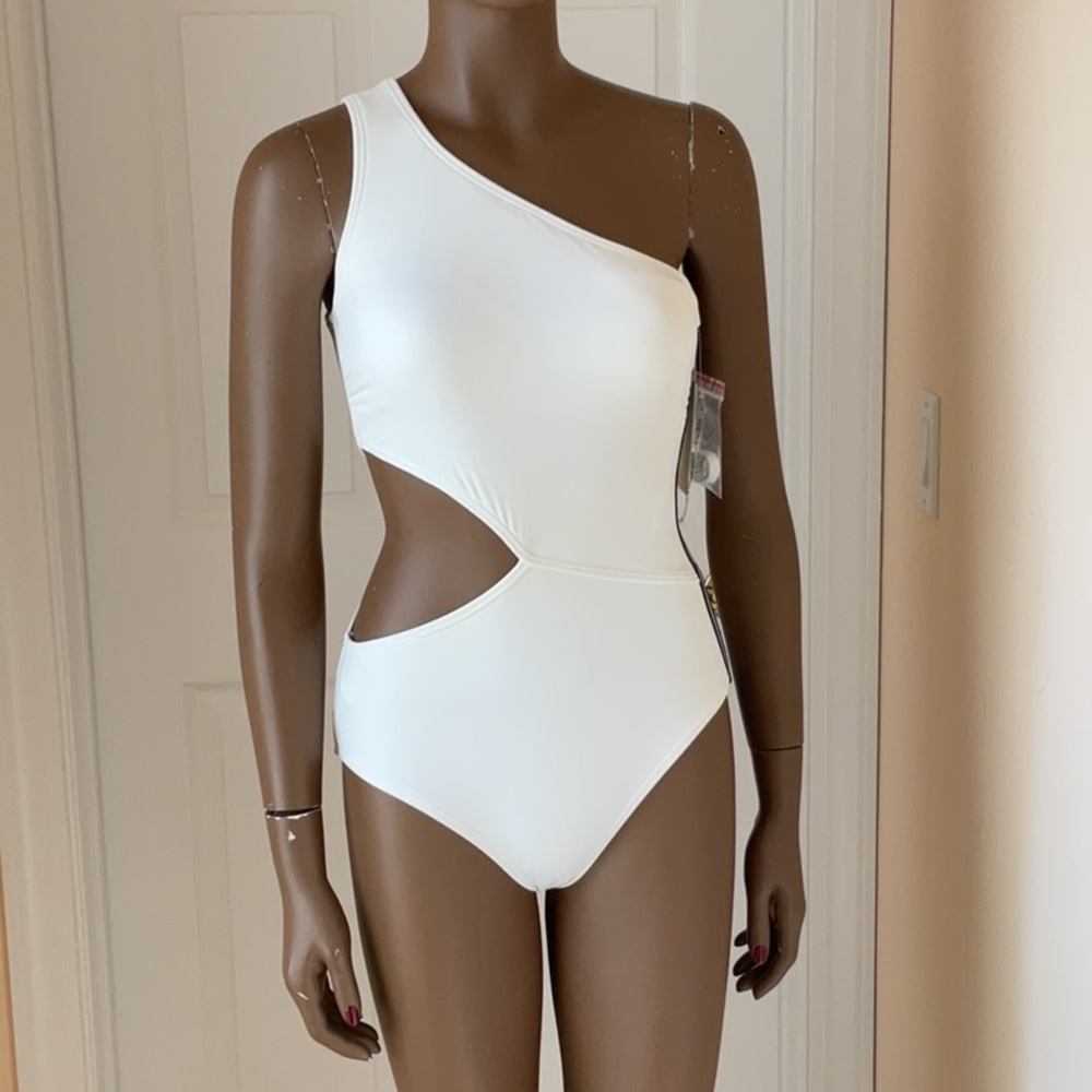 Michael Kors White One-Shoulder Swim One Piece